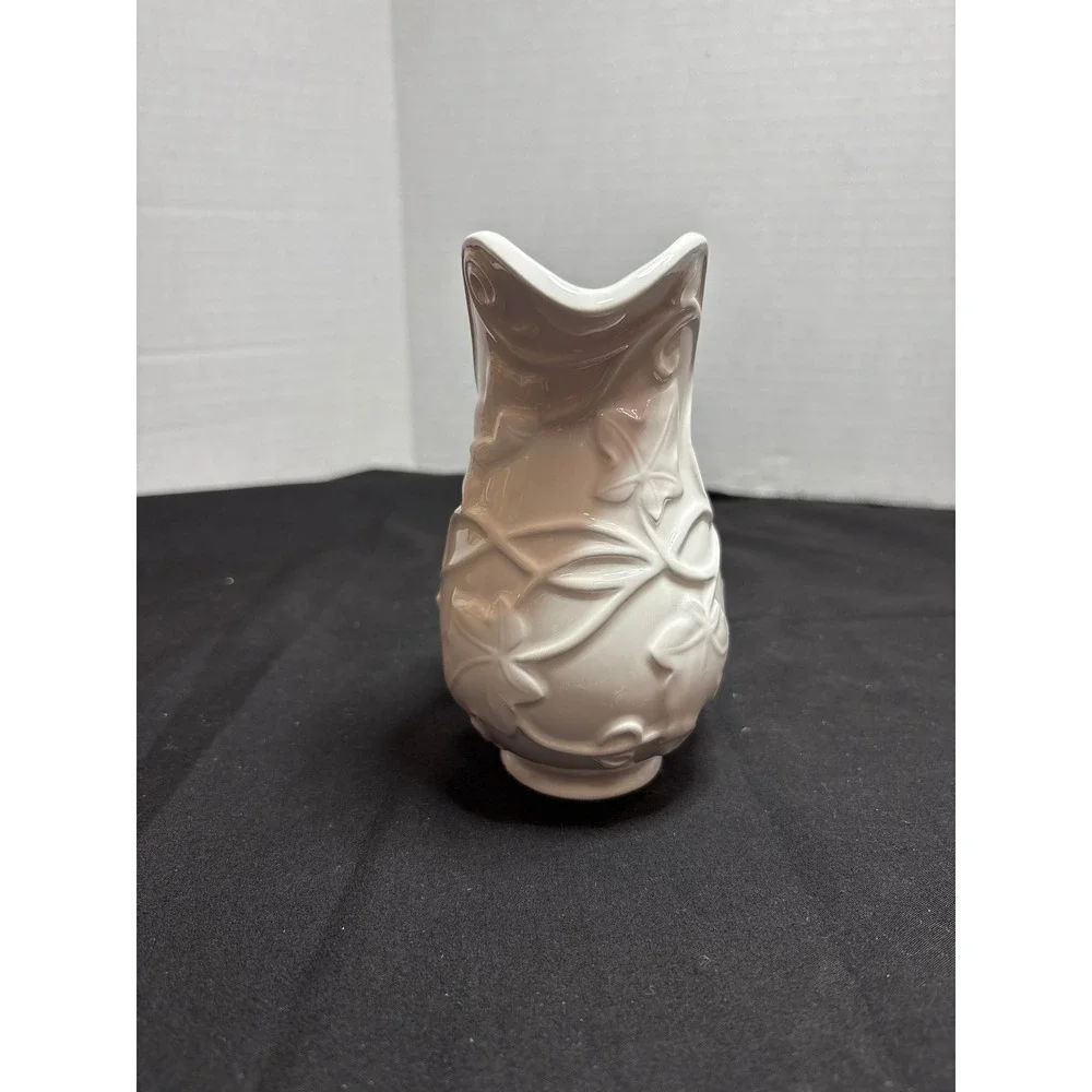 Villa Verde White Ceramic Pitcher Embossed‎ Leaf Detail Creamer Serving